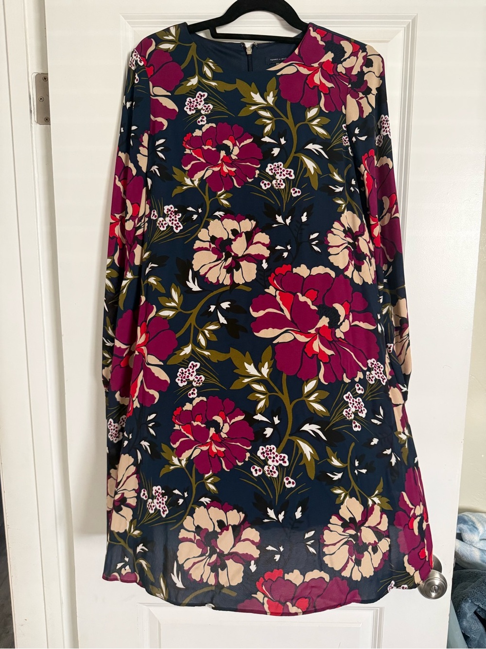 Tommy Hilfiger Navy A-Line Dress with Pink and Cream Floral Print